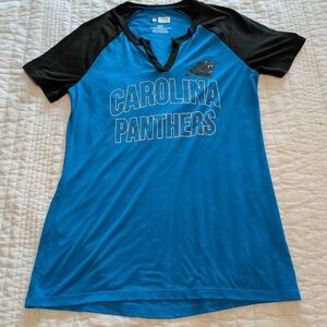 NFL Team Apparel Carolina Panthers Women's Blue and Black Shirt